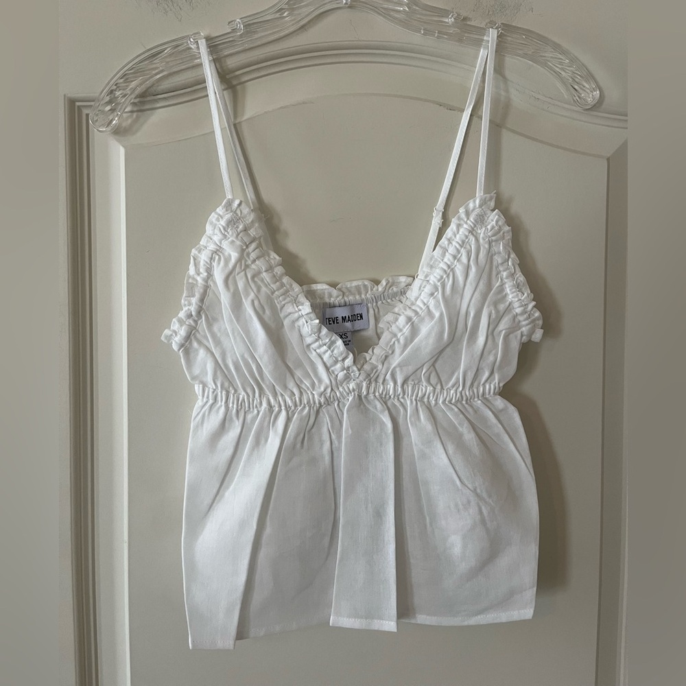 Steve Madden White Smocked Cotton Adjustable Straps Camisole Top Size Medium - Picture 8 of 14